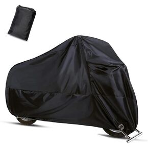 Pack-1 Motorcycle Cover, 96.4" x 41.3" x 49.2" Waterproof Sunproof Outdoor Protector for All Seasons, Foldable Buckle with Lock Design Anti-theft Cover, Universal for Motorcycles (Black)