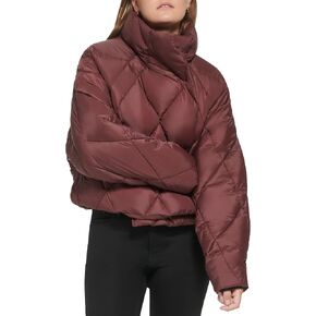 Calvin Klein womens ZIP FRONT ASYM LIGHT PUFF WITH ELASTIC HEM @ BACK LONG SLEEVE CREW NECK,BITTER CHOCOLATE, Medium