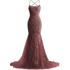 Lace Applique Mermaid Prom Dresses 2024 Tulle Evening Gowns Spaghetti Straps Formal Dresses for Women
