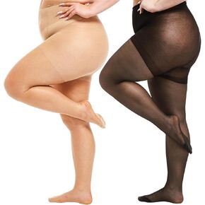 HONENNA 2 Pairs Plus Size Sheer Tights, 20D Ultra Thin High Waist Pantyhose for Women with Reinforced Toes