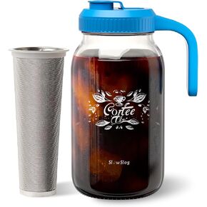 Cold Brew Coffee Maker, 64oz Cold Brew Mason Jar Pitcher with Lid, Iced Coffee Maker with Stainless Steel Filter for Iced Tea, Sun Tea, Lemonade, Leak Proof, Black