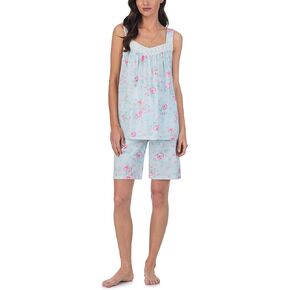 Carole Hochman Pajama Sets for Women 2 Piece Summer Floral Cotton Knit Lightweight Sleeveless Tank and Bermuda Short