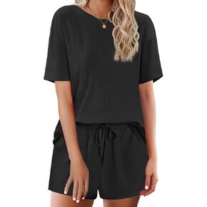 Ekouaer Cotton Pajamas Set for Womens Soft Short Sleeve Lounge Set Shorts Sleepwear Set 2 Piece Pjs Sets