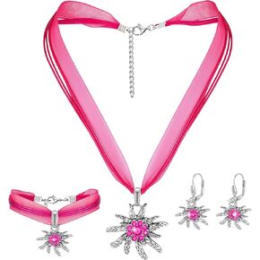 Henoyso 3 Pcs Oktoberfest Jewelry Set for Women Bavarian Flower, Adjustable Choker Necklace Bracelet Rhinestone Earrings