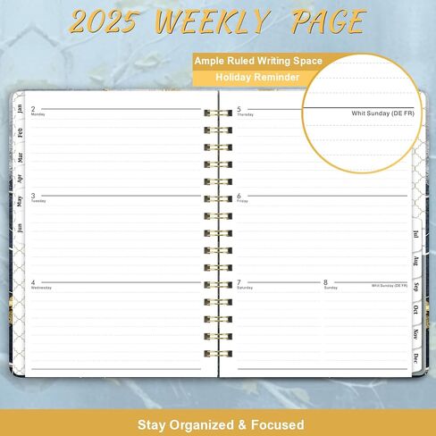 2025 Planner - Weekly & Monthly Planner 2025, Jan. 2025 to Dec. 2025, 6.4" x 8.5", Calendar 2025 Planner with Sturdy Metal Ring, Elastic Closure, 12 Monthly Tabs, Back Pocket in Saudi Arabia