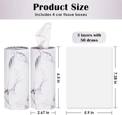 Car Tissues Holder,4 Pack Car Tissue Box with Facial Tissues,Travel Tissue Tubes for Car Cup Holder Tissues Cylinder Box Container (200 Tissues/3-ply) White in Saudi Arabia