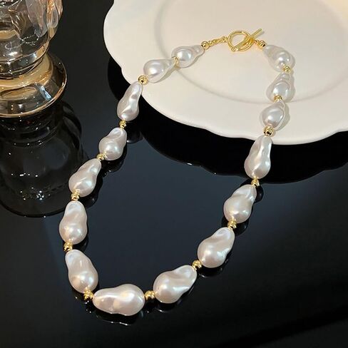 Baroque Pearl Necklace for Women Vintage Pearl Choker Necklace Dainty Irregular Pearl Charm Necklace Chunky Big Pearl Necklace Birthday Wedding Jewelry Gifts for Women in Saudi Arabia