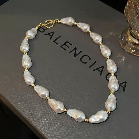 Baroque Pearl Necklace for Women Vintage Pearl Choker Necklace Dainty Irregular Pearl Charm Necklace Chunky Big Pearl Necklace Birthday Wedding Jewelry Gifts for Women in Saudi Arabia