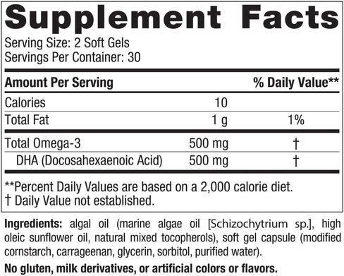Nordic Naturals Algae DHA - 60 Soft Gels - 500 mg Omega-3 DHA - Certified Vegan Algae Oil - Plant-Based DHA - Brain, Eye & Nervous System Support - Non-GMO - 30 Servings in Saudi Arabia