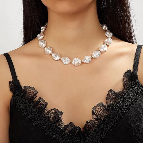 Baroque Pearl Necklace for Women Vintage Pearl Choker Necklace Dainty Irregular Pearl Charm Necklace Chunky Big Pearl Necklace Birthday Wedding Jewelry Gifts for Women in Saudi Arabia