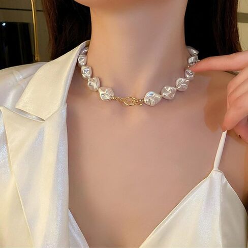 Baroque Pearl Necklace for Women Vintage Pearl Choker Necklace Dainty Irregular Pearl Charm Necklace Chunky Big Pearl Necklace Birthday Wedding Jewelry Gifts for Women in Saudi Arabia