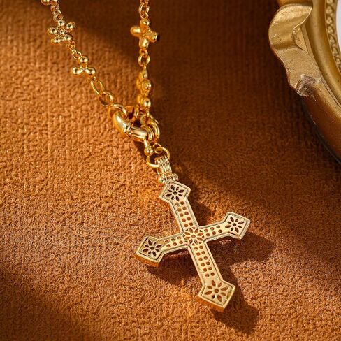 Elegant Gold Cross Necklace with Detailed Filigree Design - Lightweight Religious Jewelry with a Classic Touch - adjustable 66cm Chain in Kuwait