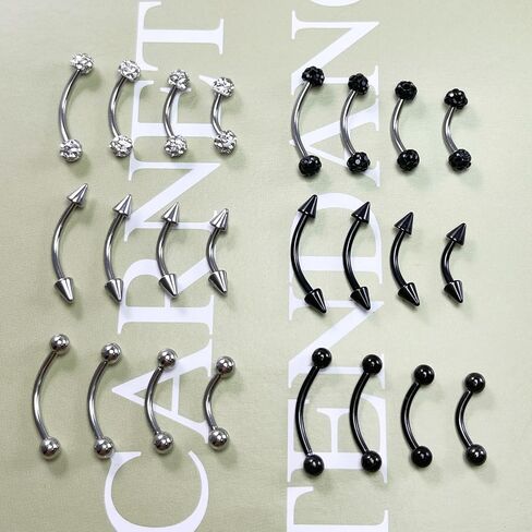 10-24Pcs Eyebrow Piercing Jewelry Ear Rook Piercing Eyebrow Ring Surgical Steel Curved Barbell Vertical Labret Lip Jewelry Snug Daith Tragus Piercing Jewelry Black Silver in Saudi Arabia