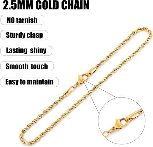 Fiusem Gold Anklet for Women, 2.5/3mm 18K Gold Plated Stainless Steel Braided Rope Anklet, Women's Anklets 9"/10"/11" in Kuwait