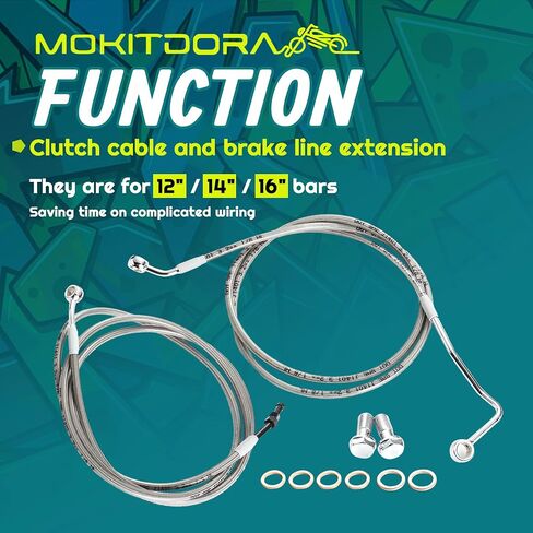 MoKitDora 14" Handlebar Cable Kit Hydraulic Clutch & Upper Brake Lines for Harley Touring 2014-2016 Street Glide FLHX Electra Glide FLHT w/ABS, Chrome in Saudi Arabia