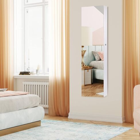 Byroce 47.5''H Jewelry Armoire, Over the Door/Wall Mounted, Full Length Mirror with Jewelry Storage, 2-LED Lockable Jewelry Cabinet with 2 Drawers, Hanging Jewelry Organizer for Bedroom (White) in Saudi Arabia