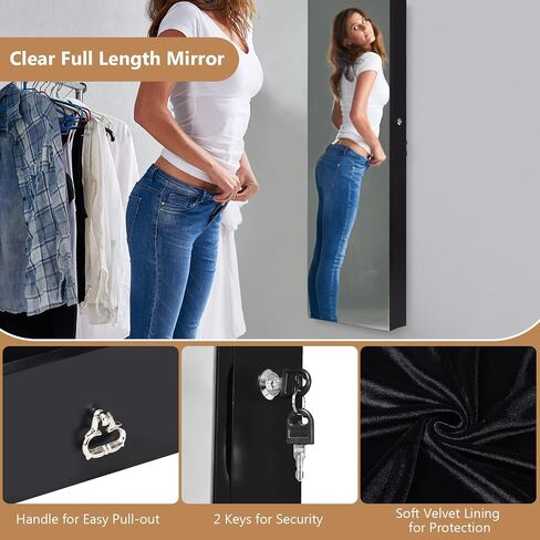 Byroce 47.5''H Jewelry Armoire, Over the Door/Wall Mounted, Full Length Mirror with Jewelry Storage, 2-LED Lockable Jewelry Cabinet with 2 Drawers, Hanging Jewelry Organizer for Bedroom (White) in Saudi Arabia