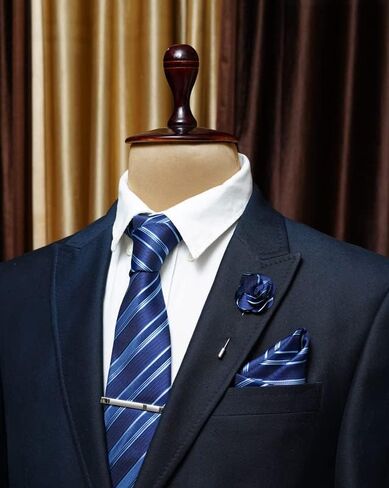 Blue Striped Ties For Men – Tie Set With Pocket Square Cufflinks Tie Clip Bar & Flower Brooch Pin For Mens (Pack of 5) (AXTS62) in Saudi Arabia