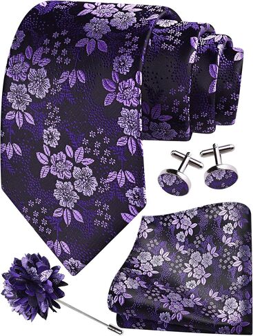 GUSLESON 3.15"（8cm） Mens Floral Tie and Lapel Pin Necktie Hankerchief Cufflinks Set for Men in Saudi Arabia