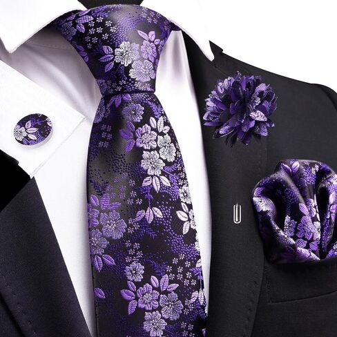 GUSLESON 3.15"（8cm） Mens Floral Tie and Lapel Pin Necktie Hankerchief Cufflinks Set for Men in Saudi Arabia