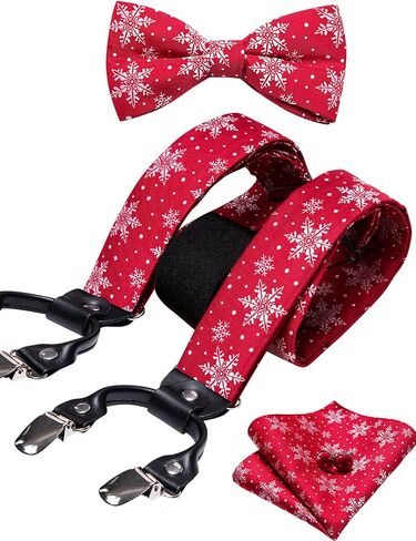 YOHOWA Mens Christmas Suspenders Set Adjustable Y Braces Pre-Tied Bow Tie Pocket Square Cufflinks Xmas Party Vacation Holiday in Kuwait