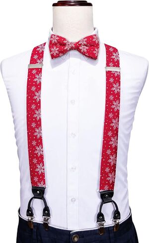 YOHOWA Mens Christmas Suspenders Set Adjustable Y Braces Pre-Tied Bow Tie Pocket Square Cufflinks Xmas Party Vacation Holiday in Kuwait