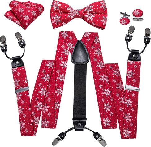 YOHOWA Mens Christmas Suspenders Set Adjustable Y Braces Pre-Tied Bow Tie Pocket Square Cufflinks Xmas Party Vacation Holiday in Kuwait