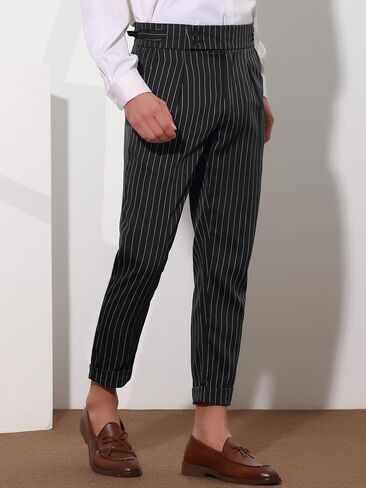 Lars Amadeus Striped Dress Pants for Men's Pleated Front Business Tapered Cropped Trousers in Saudi Arabia