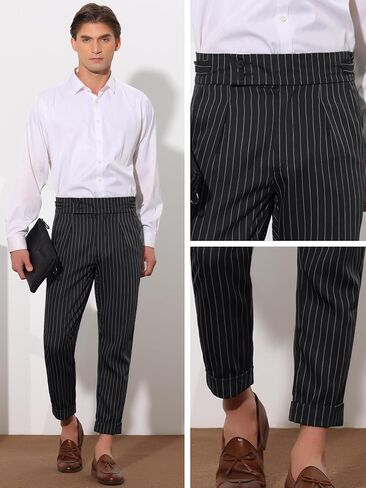 Lars Amadeus Striped Dress Pants for Men's Pleated Front Business Tapered Cropped Trousers in Saudi Arabia