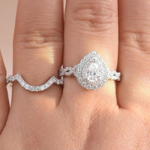 Newshe خواتم الزفاف للنساء مجموعة خاتم الخطوبة 925 الفضة الاسترليني 1.3ct الكمثرى الأبيض تشيكوسلوفاكيا حجم 5-10 in Saudi Arabia