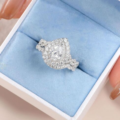 Newshe خواتم الزفاف للنساء مجموعة خاتم الخطوبة 925 الفضة الاسترليني 1.3ct الكمثرى الأبيض تشيكوسلوفاكيا حجم 5-10 in Saudi Arabia
