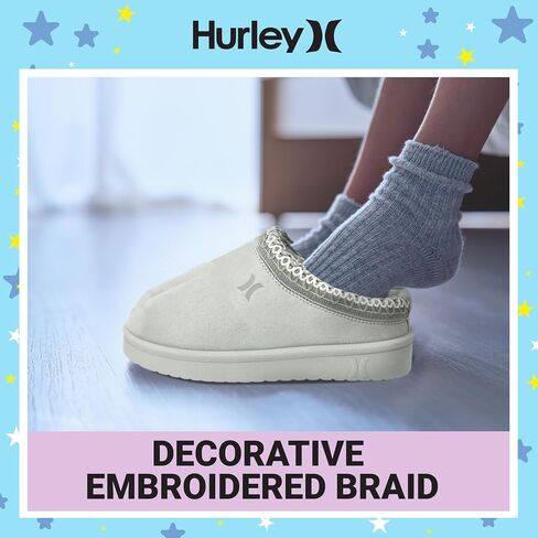 Hurley Kids Modi Slippers - Indoor and Outdoor Slip-On Shoes for Boys and Girls, Durable Clogs With Faux Fur Fleece Lining - Warm Winter House Slippers in Saudi Arabia