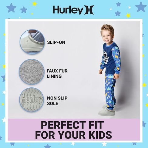 Hurley Kids Modi Slippers - Indoor and Outdoor Slip-On Shoes for Boys and Girls, Durable Clogs With Faux Fur Fleece Lining - Warm Winter House Slippers in Saudi Arabia