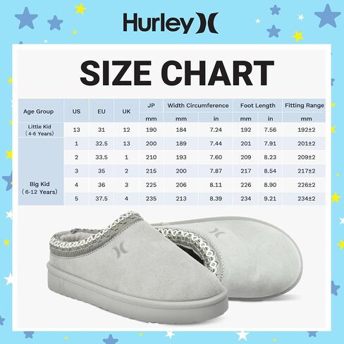 Hurley Kids Modi Slippers - Indoor and Outdoor Slip-On Shoes for Boys and Girls, Durable Clogs With Faux Fur Fleece Lining - Warm Winter House Slippers in Saudi Arabia
