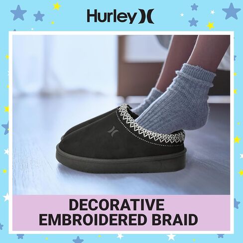 Hurley Kids Modi Slippers - Indoor and Outdoor Slip-On Shoes for Boys and Girls, Durable Clogs With Faux Fur Fleece Lining - Warm Winter House Slippers in Saudi Arabia
