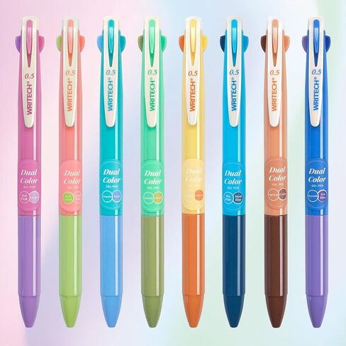 WRITECH Multi Colored Gel Pens: 0.5mm 2 in 1 Assorted Color Ink Fine Point Tip Aesthetic Retractable Pen Smooth Writing No Bleed For Journaling Coloring Drawing 8ct in Saudi Arabia