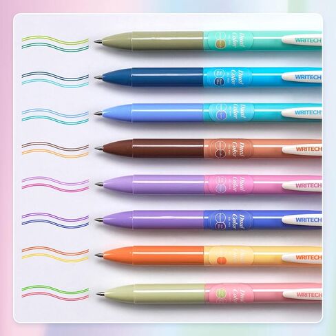 WRITECH Multi Colored Gel Pens: 0.5mm 2 in 1 Assorted Color Ink Fine Point Tip Aesthetic Retractable Pen Smooth Writing No Bleed For Journaling Coloring Drawing 8ct in Saudi Arabia