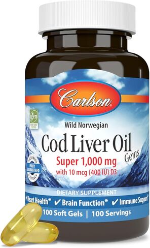 Carlson - Cod Liver Oil, Super 1000 mg + Vitamins A & D3, Wild Norwegian, Sustainably Sourced, 100 Softgels in Saudi Arabia