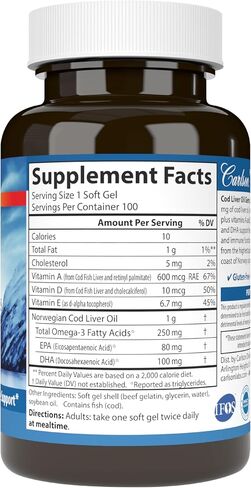 Carlson - Cod Liver Oil, Super 1000 mg + Vitamins A & D3, Wild Norwegian, Sustainably Sourced, 100 Softgels in Saudi Arabia