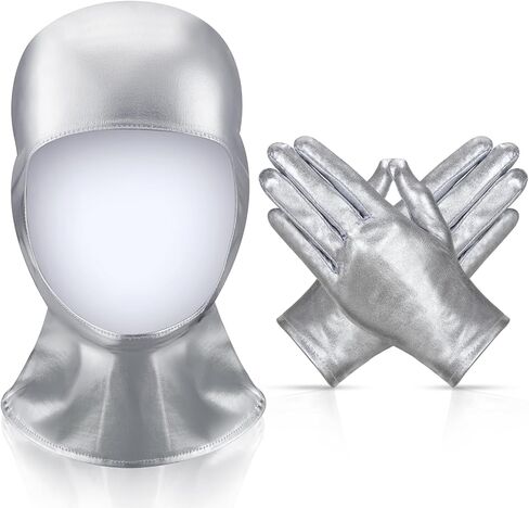 2 Pcs Halloween Open Face Mask and Gloves Costume Halloween Cosplay Set Masquerade Mask for Women Men with Gloves (Silver, PU Leather) in Saudi Arabia