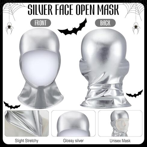 2 Pcs Halloween Open Face Mask and Gloves Costume Halloween Cosplay Set Masquerade Mask for Women Men with Gloves (Silver, PU Leather) in Saudi Arabia