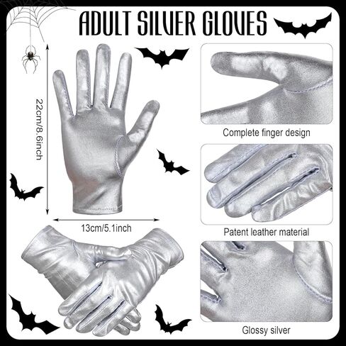 2 Pcs Halloween Open Face Mask and Gloves Costume Halloween Cosplay Set Masquerade Mask for Women Men with Gloves (Silver, PU Leather) in Saudi Arabia