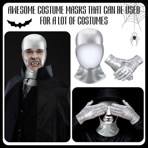2 Pcs Halloween Open Face Mask and Gloves Costume Halloween Cosplay Set Masquerade Mask for Women Men with Gloves (Silver, PU Leather) in Saudi Arabia