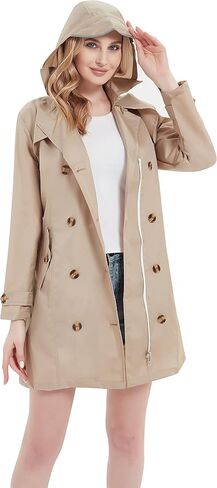 معطف المطر النسائي من QZUnique، معطف واق من المطر خفيف الوزن بغطاء للرأس، سترة واقية خارجية قابلة للتنفس، سترات مطر مقاومة للماء in Kuwait