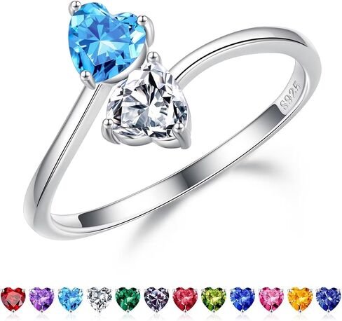 Iefil Adjustable Birthstone Ring for Women - 925 Sterling Silver Double Birthstone Rings, Anniversary Birthday Gifts for Women, Mothers Day Christmas Jewelry Gifts for Her Wife Mom in Saudi Arabia