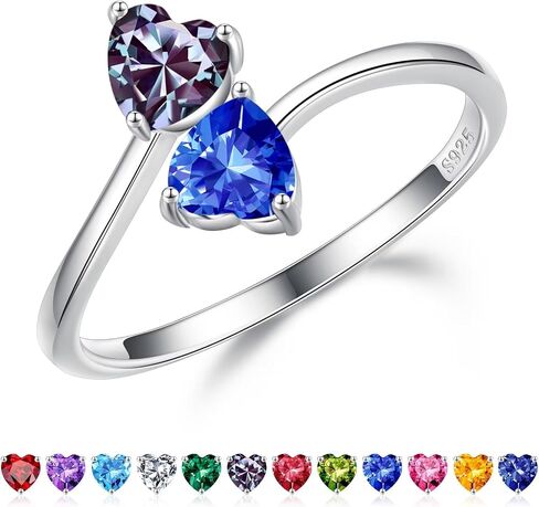 Iefil Adjustable Birthstone Ring for Women - 925 Sterling Silver Double Birthstone Rings, Anniversary Birthday Gifts for Women, Mothers Day Christmas Jewelry Gifts for Her Wife Mom in Saudi Arabia