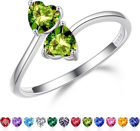 Iefil Adjustable Birthstone Ring for Women - 925 Sterling Silver Double Birthstone Rings, Anniversary Birthday Gifts for Women, Mothers Day Christmas Jewelry Gifts for Her Wife Mom in Saudi Arabia