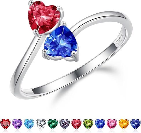 Iefil Adjustable Birthstone Ring for Women - 925 Sterling Silver Double Birthstone Rings, Anniversary Birthday Gifts for Women, Mothers Day Christmas Jewelry Gifts for Her Wife Mom in Saudi Arabia
