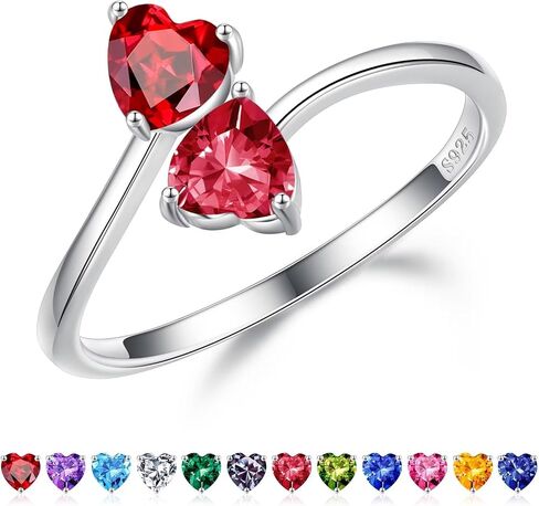 Iefil Adjustable Birthstone Ring for Women - 925 Sterling Silver Double Birthstone Rings, Anniversary Birthday Gifts for Women, Mothers Day Christmas Jewelry Gifts for Her Wife Mom in Saudi Arabia