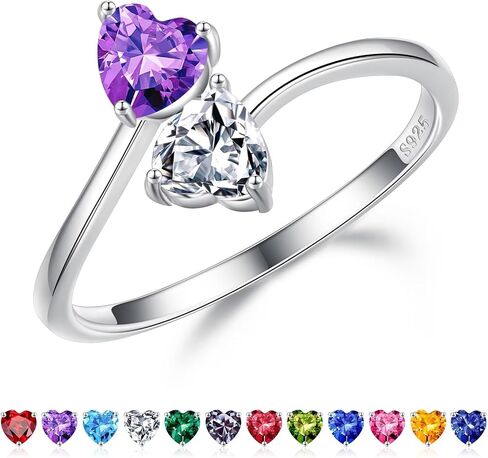 Iefil Adjustable Birthstone Ring for Women - 925 Sterling Silver Double Birthstone Rings, Anniversary Birthday Gifts for Women, Mothers Day Christmas Jewelry Gifts for Her Wife Mom in Saudi Arabia